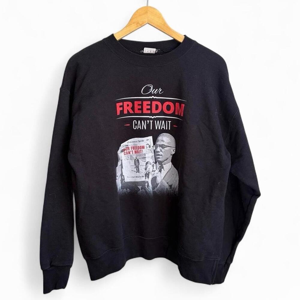 Malcolm X Y2K Our Freedom Can’t Wait Black History Mens M Retro Sweatshirt